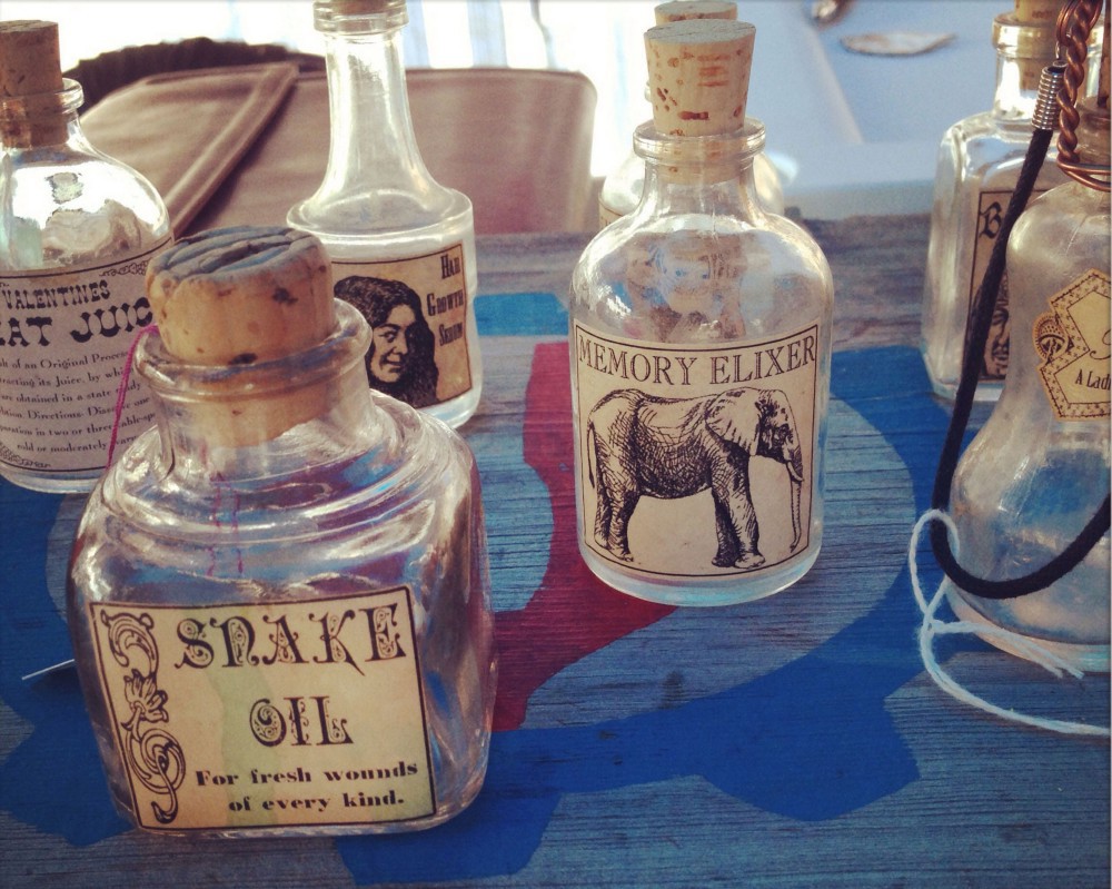 Picture of snake oil bottles