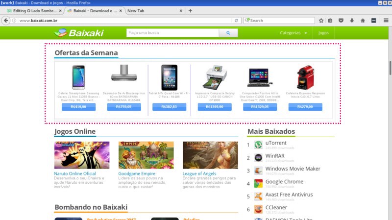 Screenshot from Baixaki highlighting the disguised ad