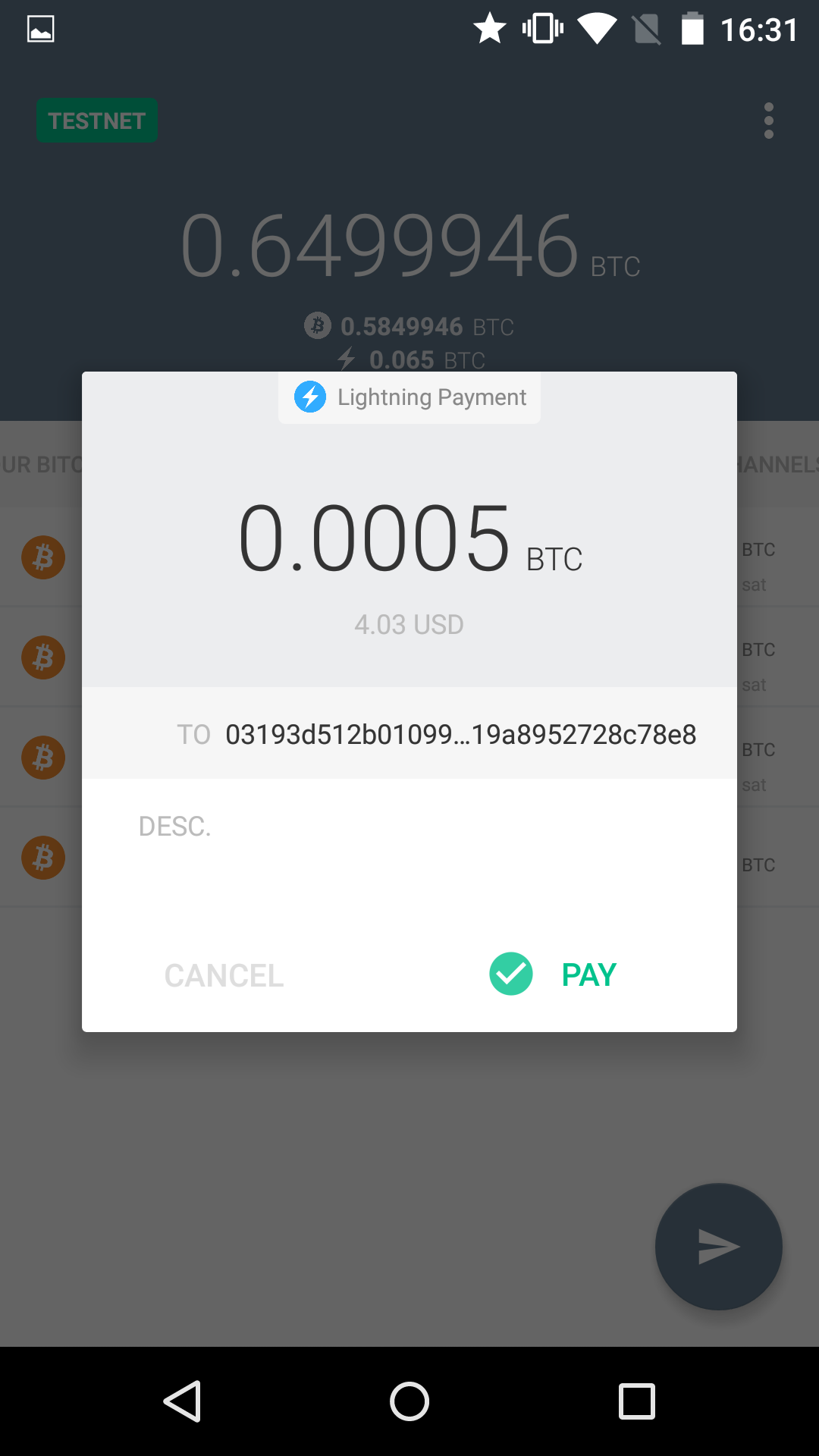 Eclair send payment page