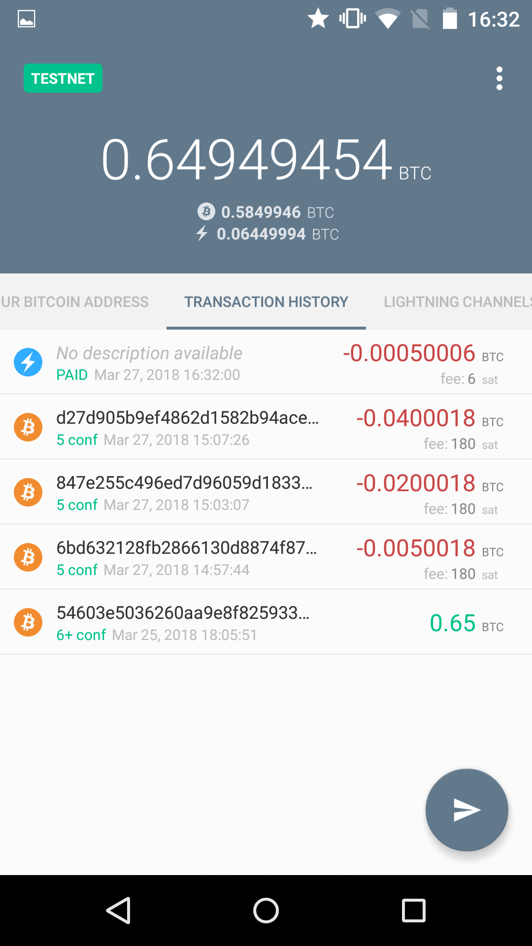 Eclair transaction history page populated